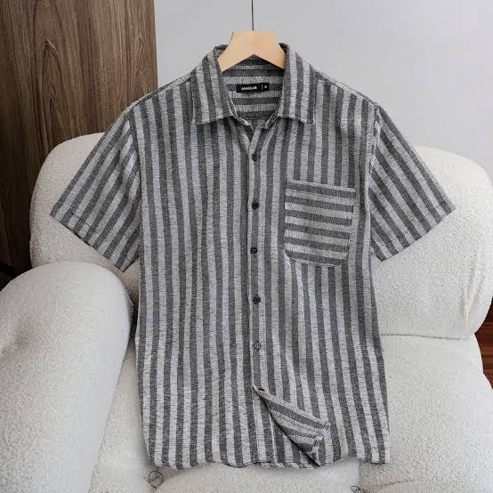 Áo sơ mi nam ngắn tay vải cotton spandex, họa tiết sọc form regular Legend AMANLAB